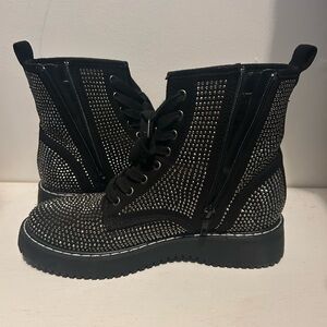Madden Girl Black Studded Lace-Up Combat Boots